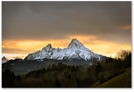 Postereck - 1489 - Watzmann, Berg Landschaft Natur Schnee Wald Bäume - Wandposter Fotoposter Bilder Wandbild Wandbilder - Leinwand - 60,0 cm x 40,0 cm