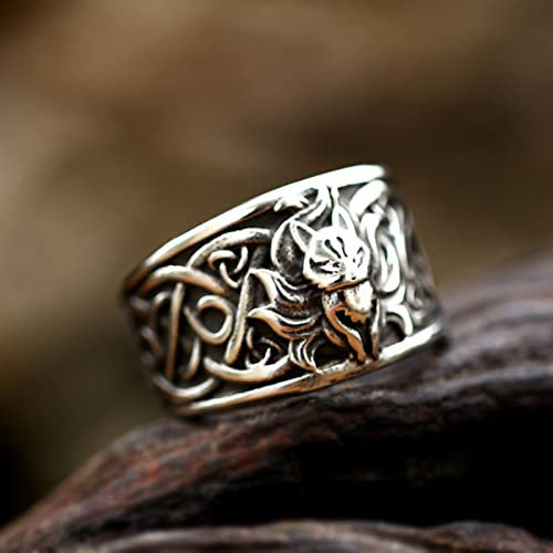 Edelstahl Neunschwänziger Fuchs Männer Ringe Rock Hip-Hop Retro Punk Vintage Fingerring Trendy Wikinger Kelten Fuchs Tier Knoten Schmuck Geschenk