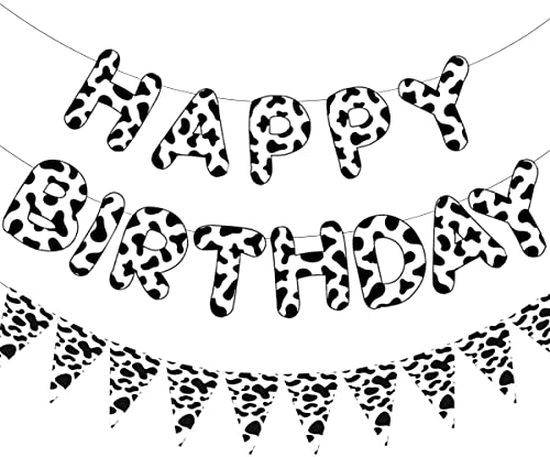 Kuh Happy Birthday Wimpelkette Banner mit Kuhdruck Wimpel Banner, Bauernhof Kuh Druck Geburtstag Party Supplies, Barnyard Western Cowboy Cowgirl 1. 2. 3. Geburtstag Party Dekor
