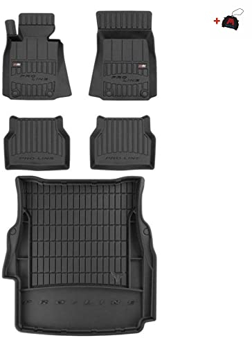 MOTOS Satz Gummifußmatten und Kofferraummatten passend für BMW 5er E39 1995-2003 Limousine, 4-türig, mit Navigationssystem Verbessern Sie Ihren Reisekomfort mit Antirutschmatte Auto 3D- Allwetter fußm