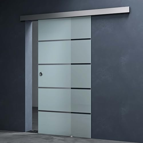 Mai & Mai Porta Scorrevole in Vetro 90x215cm, Porta Scorrevole in Vetro Satinato 8mm in 5 Strisce con Binario e Maniglia Rotonda, Distanza dal Muro 25mm, Amalfi TS11H-900