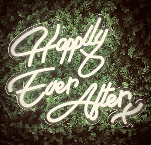 Happily Ever After Neon Sign Our Happily Ever After Decor Neon Sign For Wedding Led Sign Bridal Shower Light Up Signs For Engagement Bachelorette Party Gifts Usb Powered 17*14 (White)