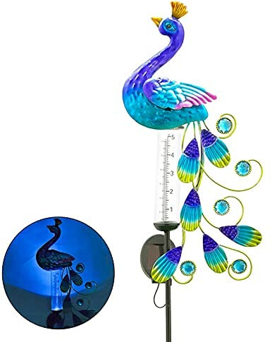 FIYSON Pluviomètre pour Jardin, Lampe Solaire pour Usage extérieur, décoration de Jardin Paon lumière de Jardin lumière Solaire LED extérieure, adaptée à la pelouse du Jardin, à l'extérieur