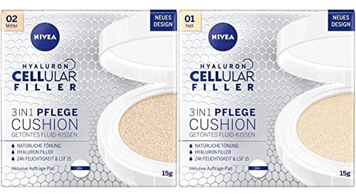 NIVEA 3in1 Anti-Age Pflege Kissen für natürliche Tönung und Feuchtigkeit, 15 g, 02 Mittel & 3in1 Anti-Age Pflege Kissen für natürliche Tönung und Feuchtigkeit, Für Helle Hauttypen, 15 ml