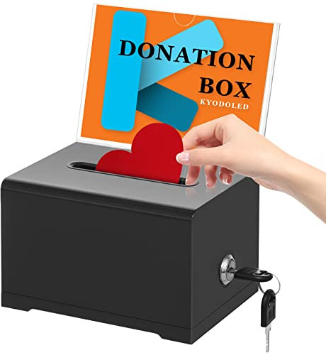 KYODOLED Schwarze Vorschlagsbox mit Schlitz und Schloss zur Abstimmung, Spendenbox mit Schilderhalter, Trinkglas, 15,7 x 11,7 x 10,2 cm