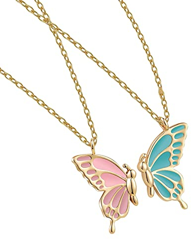 LENTQIUTT 2 Freundschafts-Schmetterlings-BFF-Halsketten, beste Freundschaftsketten für Mädchen, Geburtstagsschmuck, Geschenke für Freundinnen (Gold)