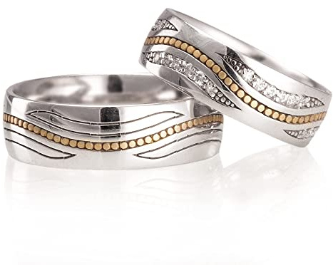 Ehering-Set aus 925er-Sterlingsilber, passendes Ehering-Set für Paare, personalisiertes Ehering-Set aus breitem Silber für Mann und Frau