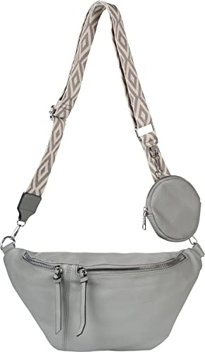 styleBREAKER Damen Halbmond Crossbody Schultertaschen Set 3-Teilig, Schultergurt mit Muster, Schlüsselanhänger, Börse 02012398, Farbe:Grau