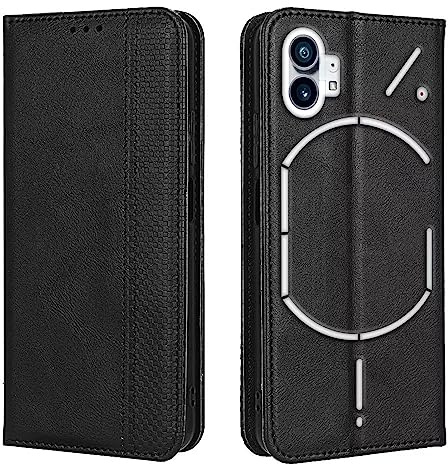 EASSGU Handyhülle für NothingPhone (1) / NothingPhone 1 (6.55 Inches) Flip Folio PU Leder Magnetschalter Schutzhülle, [3 Kartenfach] [1 Wallet] Stand Case - Schwarz