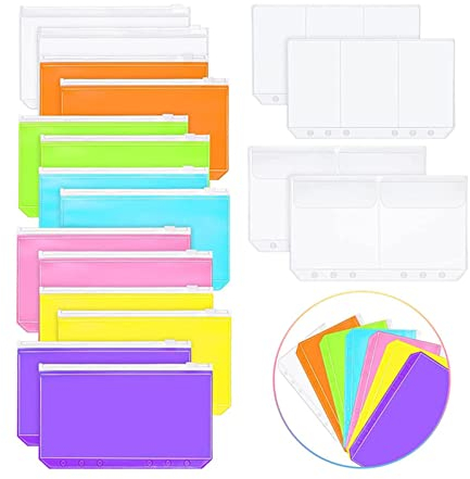 FrEshn Latex Bindemittel 18 Teile/Satz A6 Größe 6 Löcher Binder Bunte Notebook Budget Zipper Taschen Wasserdicht PVC Bargeldumschläge Bill Bag Kartenhülsen Bindemittel