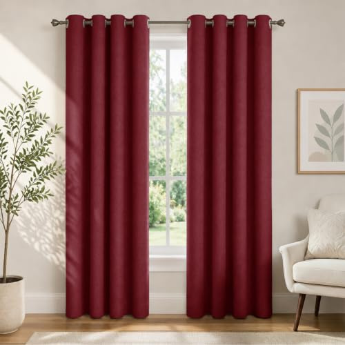 Ystyle Verdunkelungsvorhänge mit Ösen 100% 2er Set, 140×160 cm, Weinrot | Blackout Curtain Leinenoptik, Thermovorhang Gegen Kälte Und Hitze, Gardinen Blickdicht für Schlafzimmer Wohnzimmer