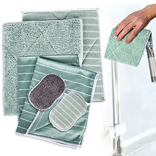 Lot de 6 chiffons de nettoyage en fibre de bambou - Sans traces - Non pelucheux - Extra absorbants - Durable - Pour fenêtre, cuisine, maison, voiture