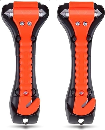 QHFlashbuy Martello di Emergenza per Auto,2 Pezzi 2 in 1 Portatile Martello Rompivetro Auto,Attrezzi per la Fuga D’Emergenza,Taglierina per Cintura di Sicurezza per Auto,Autobus