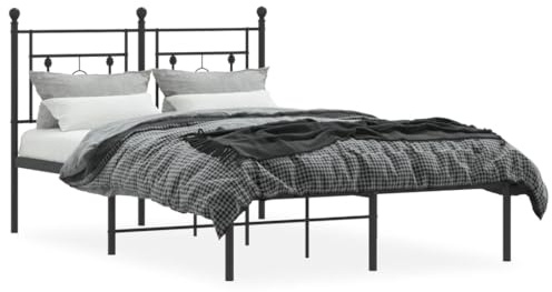 vidaXL Bettgestell, Bettrahmen mit Kopfteil, Bett Gästebett mit Stauraum, Metallbett Doppelbett Schlafzimmerbett, Schwarz 120x200cm Metall