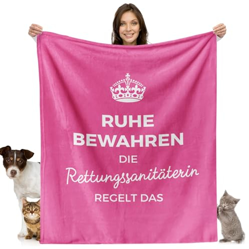 Facepot Rettungssanitäterin Geschenk Kuscheldecke (130x150cm) - Geschenke für Helferin zum Geburtstag Lustig, Ruhestand oder Jobwechsel - Ruhe bewahren, die Rettungssanitäterin regelt das