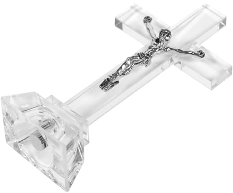 MAGICLULU Kristall Stehendes Kreuz Jesus Kruzifix Statue Handgefertigte Heilige Kreuzfiguren Aus Glas Für Katholisches Kirchengebet Heimdekoration