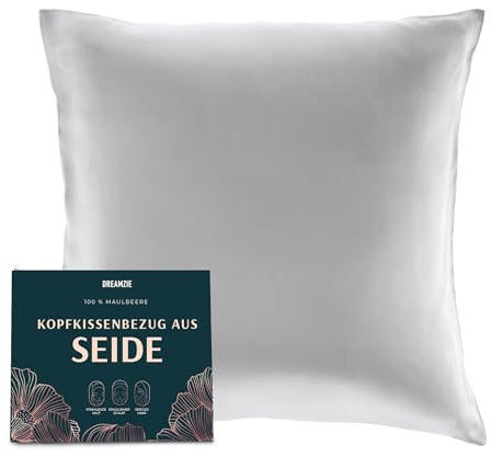 DREAMZIE Seidenkissenbezug 80x80 cm für Haar und Haut, Kissenbezüge Seide 19 Momme (Silber-Grau, 1 Stück)