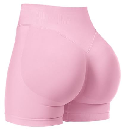VOYJOY Damen Workout-Shorts 6,3 cm / 9,1 cm / 11,4 cm / 15,2 cm, Scrunch Butt Lifting, Fitnessstudio, nahtlose Biker-Shorts, Pink, Mittel
