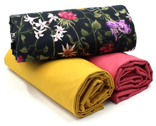 VmG-Store 1,5m Baumwollstoff Set Designstoff + 2x Uni farblich abgestimmt 100% Baumwolle Material Auswahl (Blumen Set41)