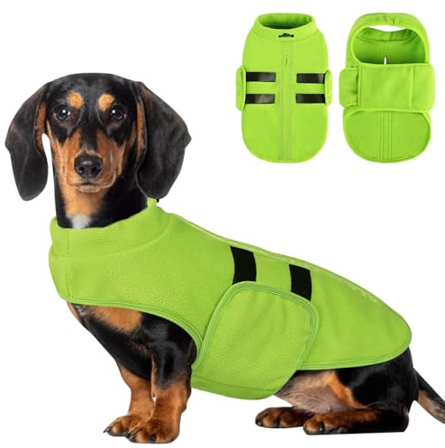PUZAUKAL Hundepullover Fleece Weste Hundemäntel Winter Warmer Hundeweste für Kleine Hunde Weicher Fleece Hundejacke mit Geschirr Pullover für Mittel Großen Hund Katze-Grün(XS)