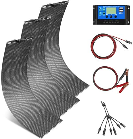 Kit Panneau Solaire Flexible Monocristallin ETFE 3 * 100W Panneau Solaire ETFE 300W, contrôleur Solaire 30A pour Système hors réseau/système insulaire/balcon