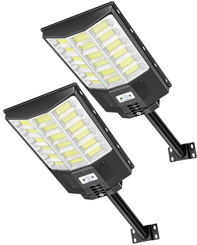 Sararoom 2 Pack 1000w Solaire Exterieur Lampadaire - 864 LED DéTecteur de Projecteur LED Jardin Lampe avec TéLéCommande 6500k Blanc Froid IP65 Impermable Pour Rue Garage Éclairage Public