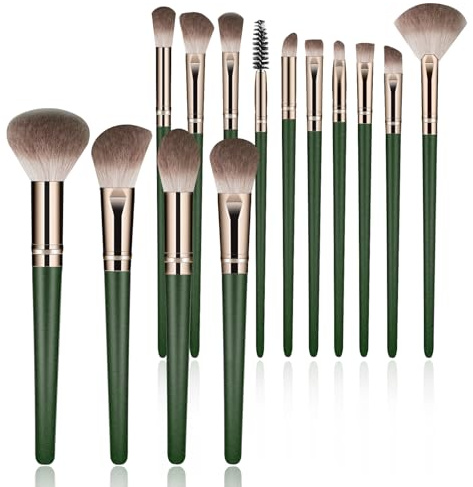 Makeup Brushes, 14 Pcs Makeup Brush Set with 2 Beauty Blenders, Travel Makeup Brush Set for Foundation, Concealer, Blush and Eyeshadow Brush(Green)