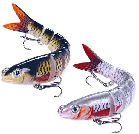 2 Pcs Fishing Lures for Bass Trout, Multi Jointed Segmented Pike Fishing Bait with Hooks, Pike Fishing Lures, Slow Sinking Bass Fishing Lure, Amazing Fishing Gifts for Men, Family Fishing Gear