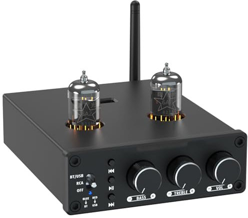 THYXGS Amplificatore per Cuffie a Valvole, con 2 Tubi Biliari 6A2, Indicatore LED, qualità del Suono HiFi, Regolazione dei Bassi Alti E Bassi Indipendenti, Supporto di più Dispositivi Audio