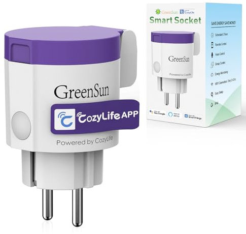 GreenSun Wlan Steckdose Outdoor Wlan Steckdose - Zeitschaltuhr Aussenbereich Wlan Steckdose mit Strommessung Alexa Steckdose Stromzähler für Steckdose CozyLife App 16A 2.4Ghz IP44