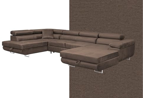 SOFILAND Wohnlandschaft Aller Moon U XXL-Ecksofa mit Schlaffunktion und Zwei Bettkästen. (Braun, Links)