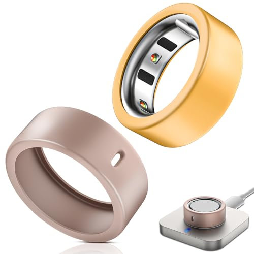 Hexasider 2 Stück Smart Ring Protector für Oura Ring Gen 4/ Oura Ring Gen 3/Samsung Galaxy Ring, Anti-Scratch Elastische Silikon Schutzhülle Zubehör für Oura Ring (Gold+Rosegold, M for 8/9/10/11)