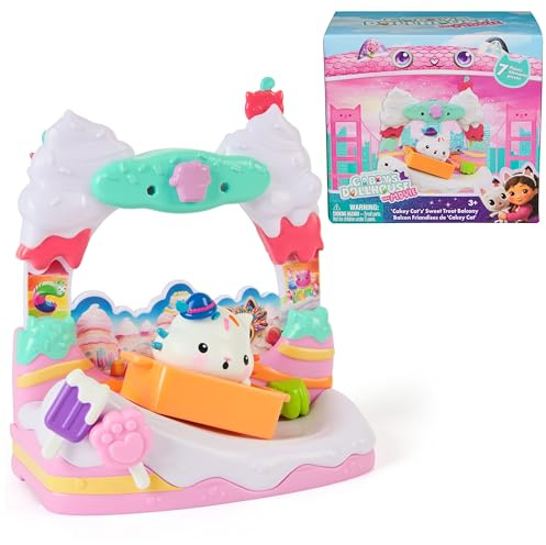 Gabby's Dollhouse The Movie, Cakey Cakey Cat's Sweet Treat Balkon Spielset | Cakey Katzenfigur, Süßes Leckerli Balkon Spielset, Puppenhaus Zubehör, fantasievolles Spielen, Kinderspielzeug für Mädchen