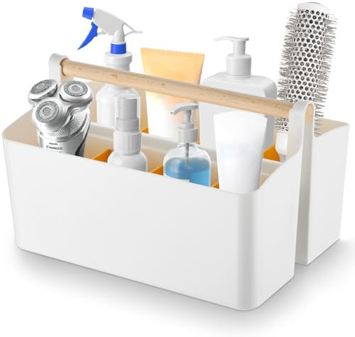 Osrioal Bathroom Organiser Storage, Bathroom Caddy with Handle, Toiletries Organiser for Toiletry Cosmetic Skincare Dresser (White)