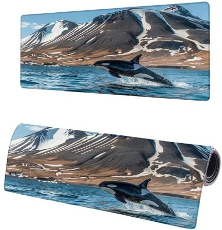 Large Mouse Mat Mountain, XXL Dolphin Gaming Mouse Pad Desk Pad 800x400x3mm, Keyboard Mat with Non-Slip Rubber Base, Soft Smooth Surface, Stitched Edges Mousepad, Improved Precision and Speed Y-1