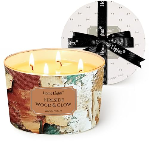 Home Lights Duftkerzen im glas 510g Soja Kerzen 4-Wick Kerzengläser Aromatherapie, Rauchfrei, 50h vollverbrannte Duftkerze Brennholz und Feuerlicht