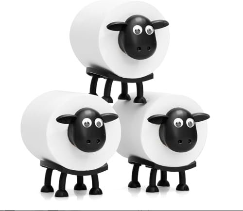 Sheep Toilet Roll Holder Set, 3PCS Funny Animal Toilet Roll Holder, 3D Printed Black Sheep Loo Roll Holder - Hilarious Tissue Paper Roll Storage - Cute Bathroom Decor (3PC, One Size)
