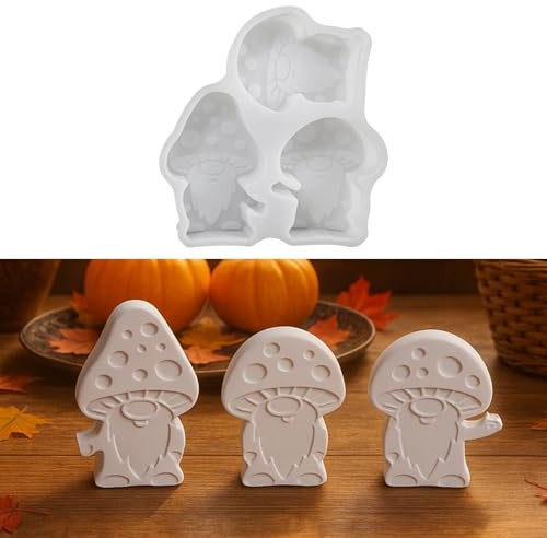 Silikonformen Gießformen Herbst, 3 Stück Silikonform Pilze Wichtel Gießformen Silikon Herbst Gipsform Zum Gießen Pilze Wichtel Giessformen Silikon Herbst Silikonform Pilz Zwerge (A)