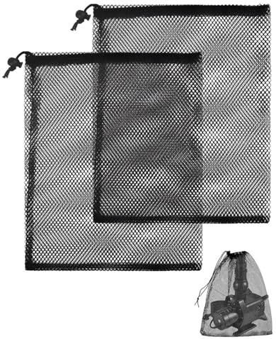 FUGLUS 2 piezas de bolsas de malla con cordón, bolsas de almacenamiento grandes, cordones de nailon, malla multiusos, adecuadas para natación, playas, piscinas, negras