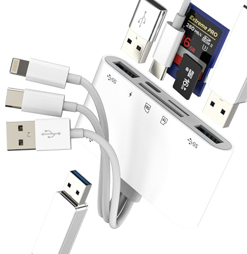 USB C SD Card Reader USB OTG 3.0 Adapter for iPhone 17 16 15 14 13 Pro Max Micro SD Memory Digital Camera Compatible with Samsung S26 S25 Lightning Flash External Laptop Type C Slot Connector Compact
