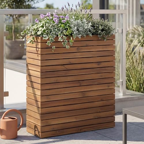 Mendler Pflanzkasten HWC-L21 77x63x23cm Akazie - Hellbraun | Hochbeet, Pflanzkübel, Blumentopf, eckig Outdoor, Holz, FSC®-Zertifiziert