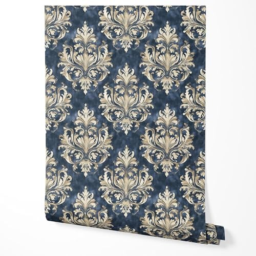 GP TONER Vliestapete Barock Blau Beige Ornament Klassische Elegante Tapete Wohnzimmer Schlafzimmer Flur Küche Edles Design UV-beständige Tapete 5m x 0,5m