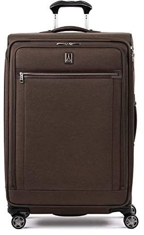 Travelpro Platinum Elite Softside Erweiterbares Gepäck, 8 Rollen Spinner Koffer, USB-Anschluss, Rich Espresso Brown, Checked-Large