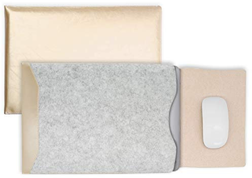 MyGadget Sleeve Microfibra & Similpelle per Apple Macbook Air Pro Retina | USB C 13 - Custodia PU Leather Cover Protettiva Resistente - Astuccio Oro