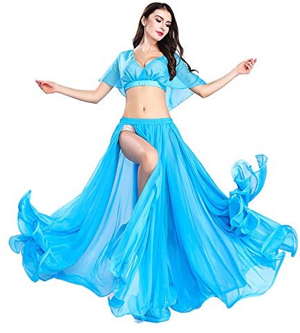 ROYAL SMEELA Bauchtanz Rock Top Damen Bauchtanz Kostüm Set für Frauen Sexy Schlitz Tanzen Chiffon Rock und Top Bauchtanz Outfit Kleid Oberteil Röcke Anzug