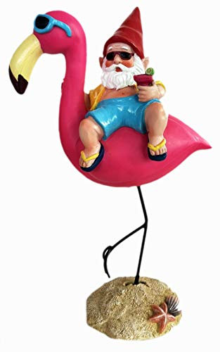 Funny Guy Mugs Statue de jardin intérieur/extérieur – Nain et flamant rose – Patio, cour ou pelouse