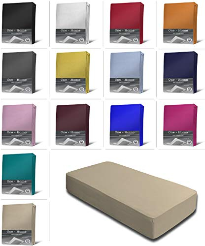 one-home Jersey Spannbettlaken Spannbetttuch Bettlaken weich 100% Baumwolle Rundumgummi, Farbe:Beige, Maße:180-200 x 200 cm