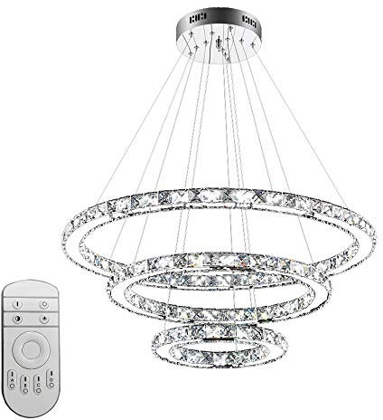 Froadp 72W Drei Ringe Kristall Hängelampe Höhenverstellbar Deckenlampe Küche Pendelleuchte Schlafzimmer Kronchleuchter Hängeleuchte für Wohnzimmer Esszimmer (Dimmbar, Ø20cm+Ø40cm+Ø60cm)