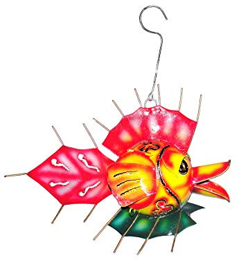 Teelichthalter Fisch bunter Deko-Fisch aus Metall zum Hängen Windlicht Metallfigur Tier-Figur Dekofigur