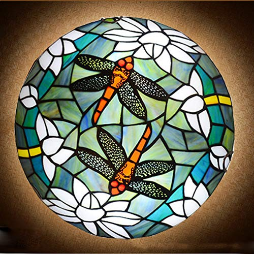ACMHNC Tiffany Stil Deckenleuchte Badezimmer,Flush Mount Vintage Deckenlampe Küche Mit Glasmalerei Libelle Lampenschirm,E27 Retro Deckenbeleuchtung Für Wohnzimmer Schlafzimme Esszimmer Flur,Blau,30CM